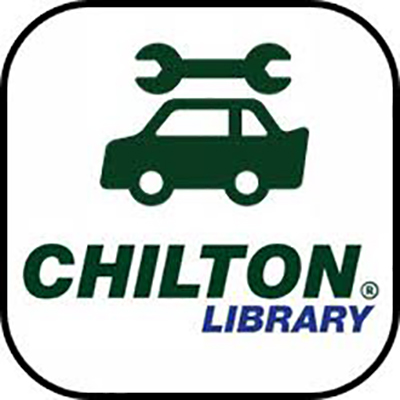 Chilton logo for app, has a green car with a green tool on a white background.